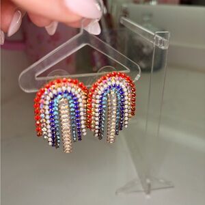 Feed Me Gems/Hair Candy By Han Red, White, and Blue Rainbow Earrings
